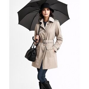 New York & Company Womens Beige Long Sleeve Belted Trench Coat Size Medium